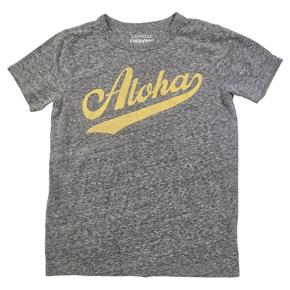 Crewcuts Everyday Boys Heather Gray Aloha Graphic Tee Size 6-7 Cotton Blend Shor